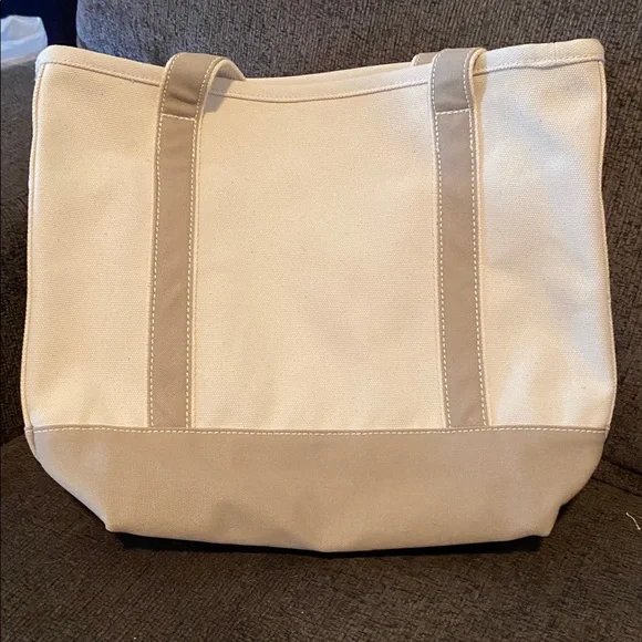 Lands' End Cream and Tan Canvas Tote - Picture 3 of 8